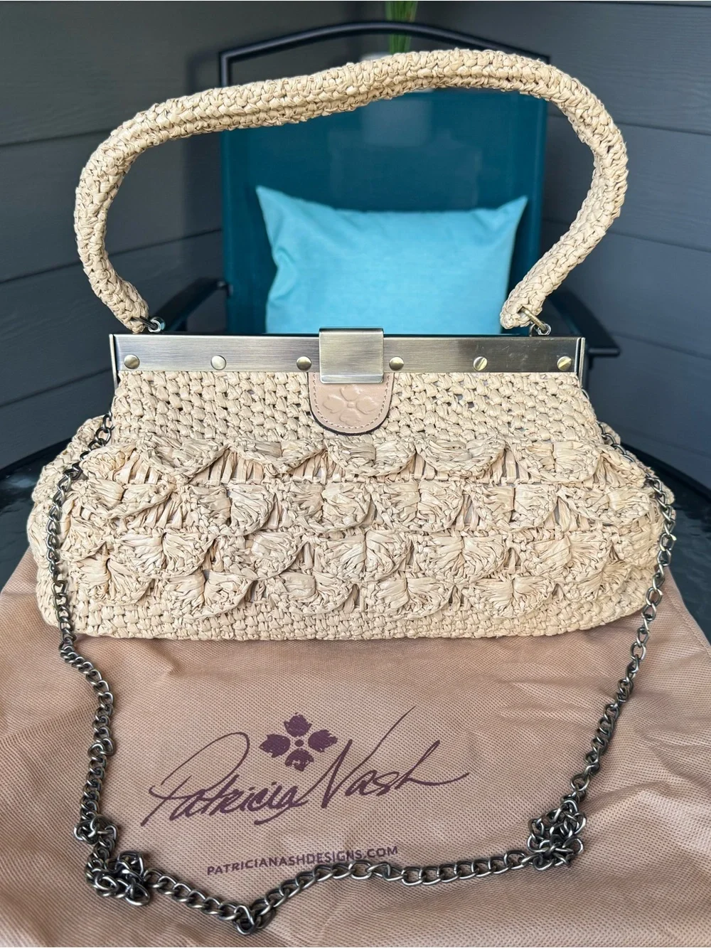 Patricia Nash Ferrara Handbag-Italian Woven Raffia (Straw) With Metal Frame